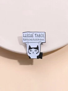 1入組'我遲到是因為我不想來' 銅釦，有趣的卡通貓徽章，時尚幽默的日常配飾，適合男女配戴 - 動物 - 查看 9