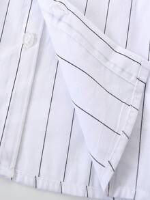 KIMOCAT 男孩夏季紳士風格短袖條紋襯衫和吊帶短褲套裝 - 白色 - 查看 4