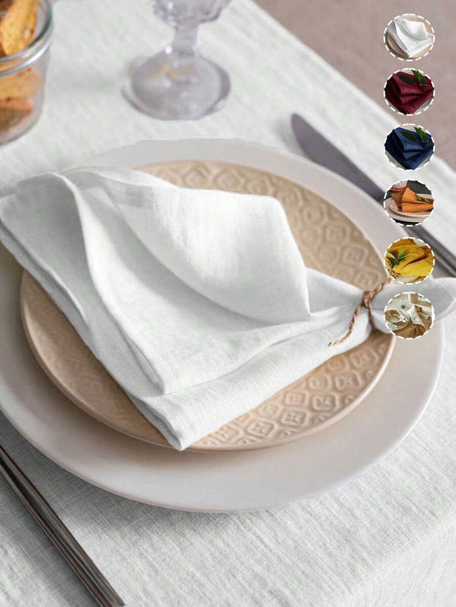 2/6/12pcs French Rustic Style Linen Fabric Simple And Skin-Friendly Absorbent Tablecloth For Hotel, Restaurant, Home, Banquet, Holiday Party Decoration, Including Tablecloth, Coasters And Napkins