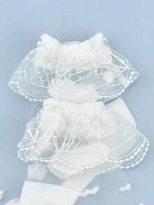 3 Pairs Kids' Breathable Glass Silk Princess Lace Socks, Spring/Summer White Thin Style - White - View 2