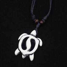 1入時尚仿牛骨Taino陰陽龜刻花吊墜項鍊配飾，男女皆宜 - 鏤空海龜 - 查看 8