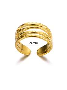Stainless Steel Hollow Stripe Wide Ring Occident Simple Minimalist Charm Texture Statement Charm Jewelry Women  ﻿