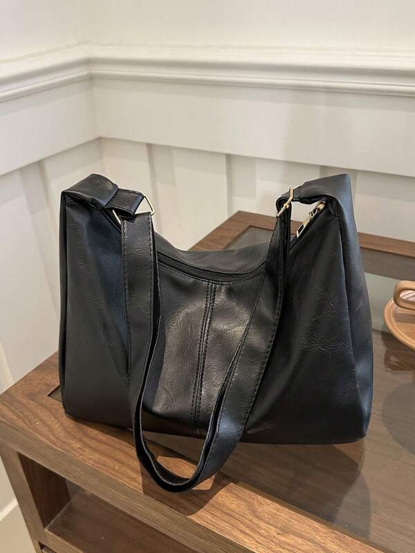 Ladies Simple Solid Color Shoulder Bag, Large Capacity Elegant PU Bag, Tramp Bag, Ladies Daily Casual Bag, Suitable For Workers, Teachers, Students
