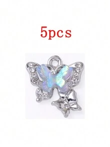 5 件粉蓝色系列心形和蝴蝶形合金 DIY 手链项链配件，手工制作，复古时尚 - 5pcs - 查看 11