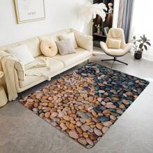 1 pieza Alfombra de impresión en 3D con diseño de adoquines, decoración de habitación - Multicolor - Ver 4