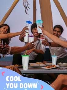 paquete de 6 - Tazas de plástico reutilizables de 710ml con tapa y pajita que cambian de color con confeti, para café helado, fiestas, piscina - Tazas para niños y adultos