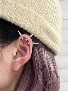 3Pcs/Set Stainless Steel Spike Helix Piercing Earring Devil Ear Stack Cartilage Body Piercing Jewelry Punk Style - Silver - View 5