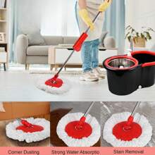 Spin Mop And Bucket Set, 360° Spin Mop And Bucket With Wringer Set And 3 Microfiber Mop Refills, Stainless Steel 61" Extended Handle Spinning Mop Bucket System For Floor Cleaning,Black - Black - View 5