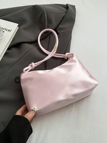 女士時尚簡約夏季單肩包，純色設計，搭配可愛吊飾，尺寸為9.4x5.5x3.1英寸，女士休閒日常手提包