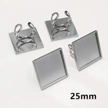 2pcs/Lot Square Rectangle Stainless Steel Thick Adjustable Ring Settings Blank Base Fit 12/20/25mm 18x25mm Cabochon DIY Findings
