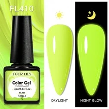 FOURLILY 7ml 夜光凝胶指甲油荧光可剥 UV LED 凝胶，粉色、绿色、黄色指甲油，颜色鲜艳，彩色凝胶清漆，适合在家 DIY 美甲