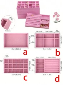 Pink Jewelry Display Tray - Spacious Ring Earring Organizer, Velvet Jewelry Tray - Stackable Drawer Storage Box For Rings & Earrings, Innovative And Creative Storage Solution For Rings, Earrings, Bracelets, Necklaces & Brooches. Soft & Space Saving, Premium Storage Solution, Desk Drawer Organizer, Elegant Organizer Bathroom Vanity Must-Have, Jewelry And Decor - Multicolor - View 6