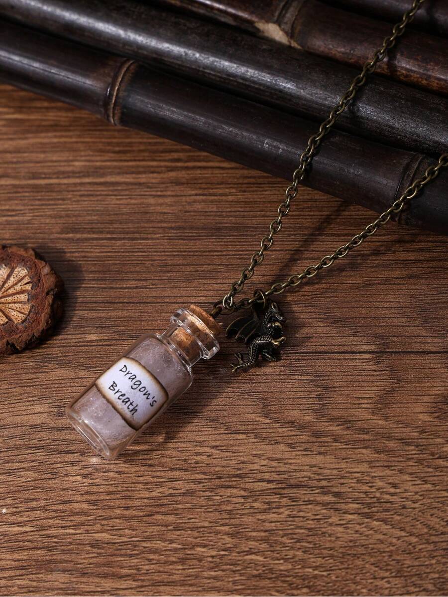 龙之呼吸瓶项链，配有龙饰，龙之心从前适合日常佩戴 - 銀色 - 查看 1