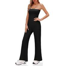 BZB Women's Strapless Ribbed Flare Jumpsuits One Piece Tube Top Casual Long Pants Rompers - Black - View 4