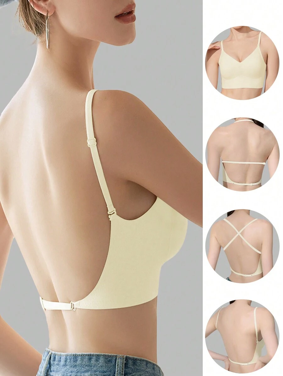 性感露背无肩带文胸，新娘内衣，深V低胸可爱提乳沟女士内衣，瑜伽运动文胸，透气女士文胸，带衬垫学生文胸，适合小胸女性