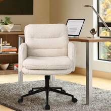 Office Chairs For Home, Faux Cashmere Desk Chair With Adjustable Height, Comfortable Computer Chair Bedroom Chair Makeup Chair, Furniture - 米色 - 查看 2