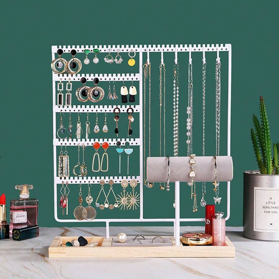 1入黑色珠寶展示架，適用於耳環、戒指、手鐲、手錶、項鏈; 可拆卸底座進行存儲; 情人節禮物