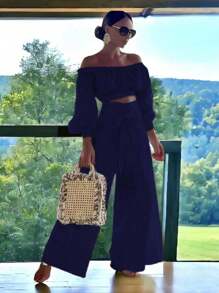 Women Two-Piece Outfits - Navy Blue - View 3