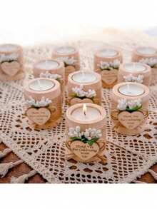 1入組帶蠟燭的木質許願燈座，適用於婚禮、派對裝飾，適用於桌面中心裝飾，生日、節日、情人節、新娘派對、茶蠟燭架 - 多色 - 查看 3