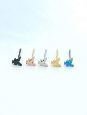 1pc Simple Stainless Steel Straight Bar Bunny Nose Stud For Women, Body Piercing Jewelry
