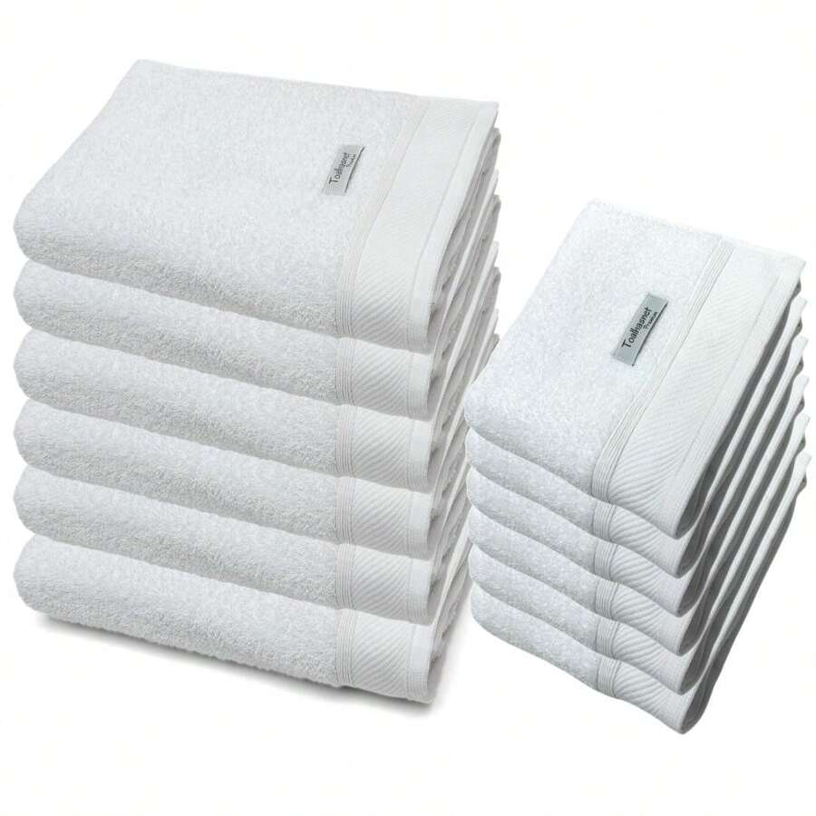 Jogo de toalhas 12 peças Catarina Premium - Gramatura 500 - 6 Banho e 6 Rosto - Hotel Pousada - Toalhas Grossas e Macias