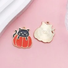 5/10入組萬聖節貓咪吊飾，卡哇伊鬼魂南瓜糖果黑貓吊飾，卡通動物寵物貓咪吊飾，適用於批量製作首飾