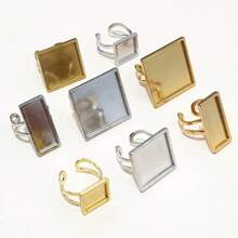 2pcs/Lot Square Rectangle Stainless Steel Thick Adjustable Ring Settings Blank Base Fit 12/20/25mm 18x25mm Cabochon DIY Findings