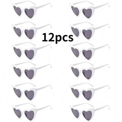 12pcs Fashion Heart-Shaped Glasses, Suitable For Party, Birthday, Wedding, Casual Couple Heart-Shaped Glasses