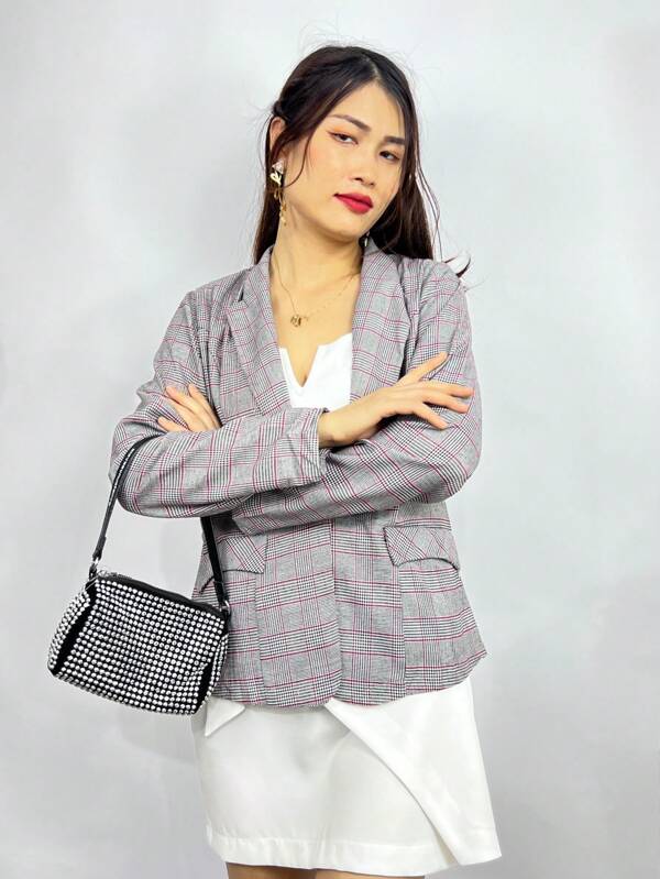 blazer feminina xadre sem forro  manga longa com forro social moda