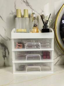 1 个带抽屉的办公桌收纳盒，大容量多层化妆品收纳盒，梳妆台塑料展示架，学校用品收纳架，分类收纳，适用于家庭、浴室、卧室书房、办公室收纳配件、化妆刷、记号笔盒、铅笔架、香水、化妆刷、钢笔、笔记、书籍、记事本、珠宝 - 彩色 - 查看 4