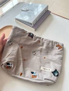 刺繡貓帆布袋，復古收納袋，化妝袋，拉鍊手提包 - 彩色 - 查看 13
