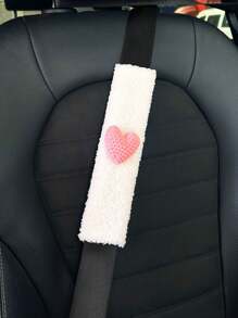 1pc Heart Decor Fuzzy Car Seat Belt Cover - Multicolor - View 3