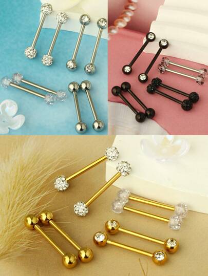 8pcs 14g Nipple Piercing Jewelry Nipple Rings For Women Tongue Ring Barbell Bar Stud For Men