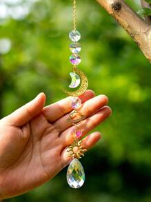 1Pc/3Pcs Gold Planet Galaxy Crystal Wind Chime Sun Catcher Star Moon Lighting Pendant Suitable For Home Garden Hanging Decoration Holiday Party Girl Gift,Home Decor ,Room Decor,Wall Decor Gifts Birthday Graduation