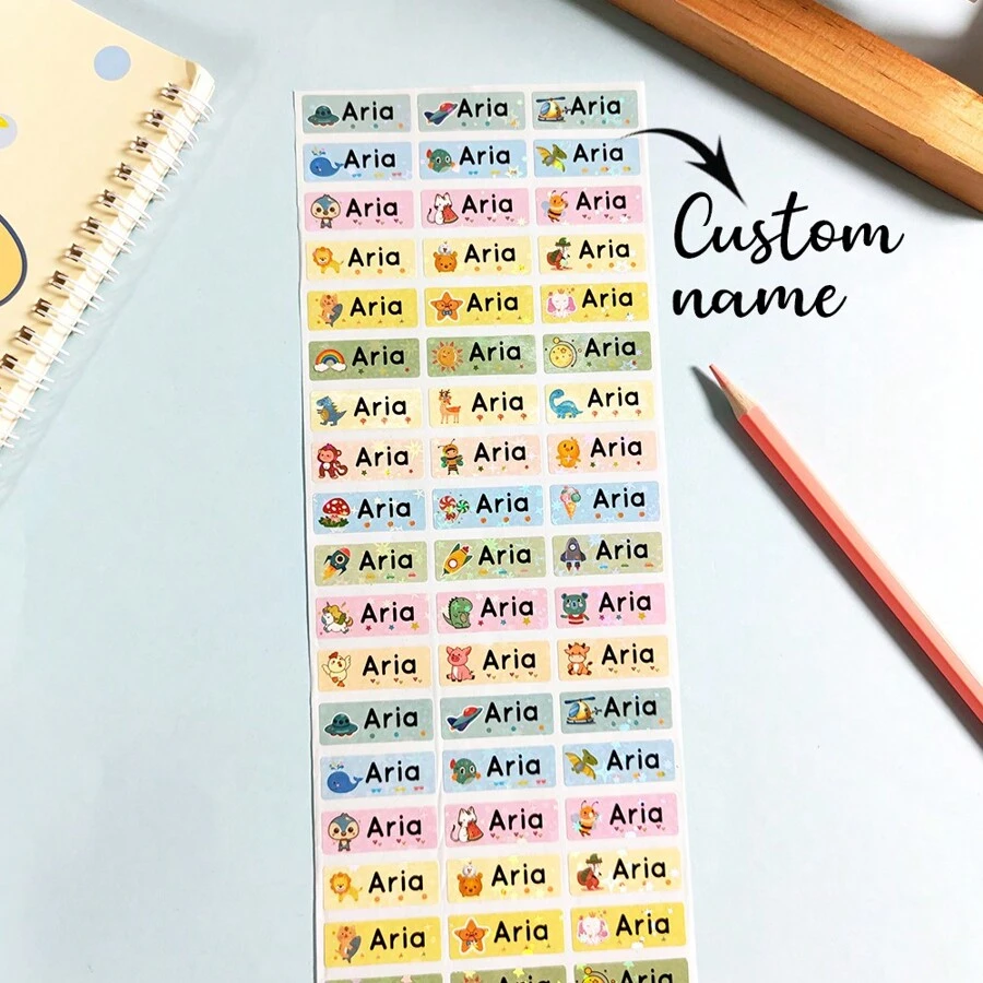 100pcs Custom Name Stickers For School Stationery, Various Cartoon Animal Labels, Waterproof Personalized Labels - Multicolor - View 1