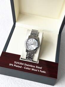 Pablo Raez 1件女士手表，18K金，奢华正装表，不锈钢IPG表壳，优雅新设计，石英机芯，时尚白色表盘，日期显示，高品质，女孩腕表，50米防水，SUS304钢表带，珠宝表扣，休闲青春可爱手表，送给朋友或家人的精美礼物，适合日常生活/工作/派对装饰。 - 銀色 - 查看 4