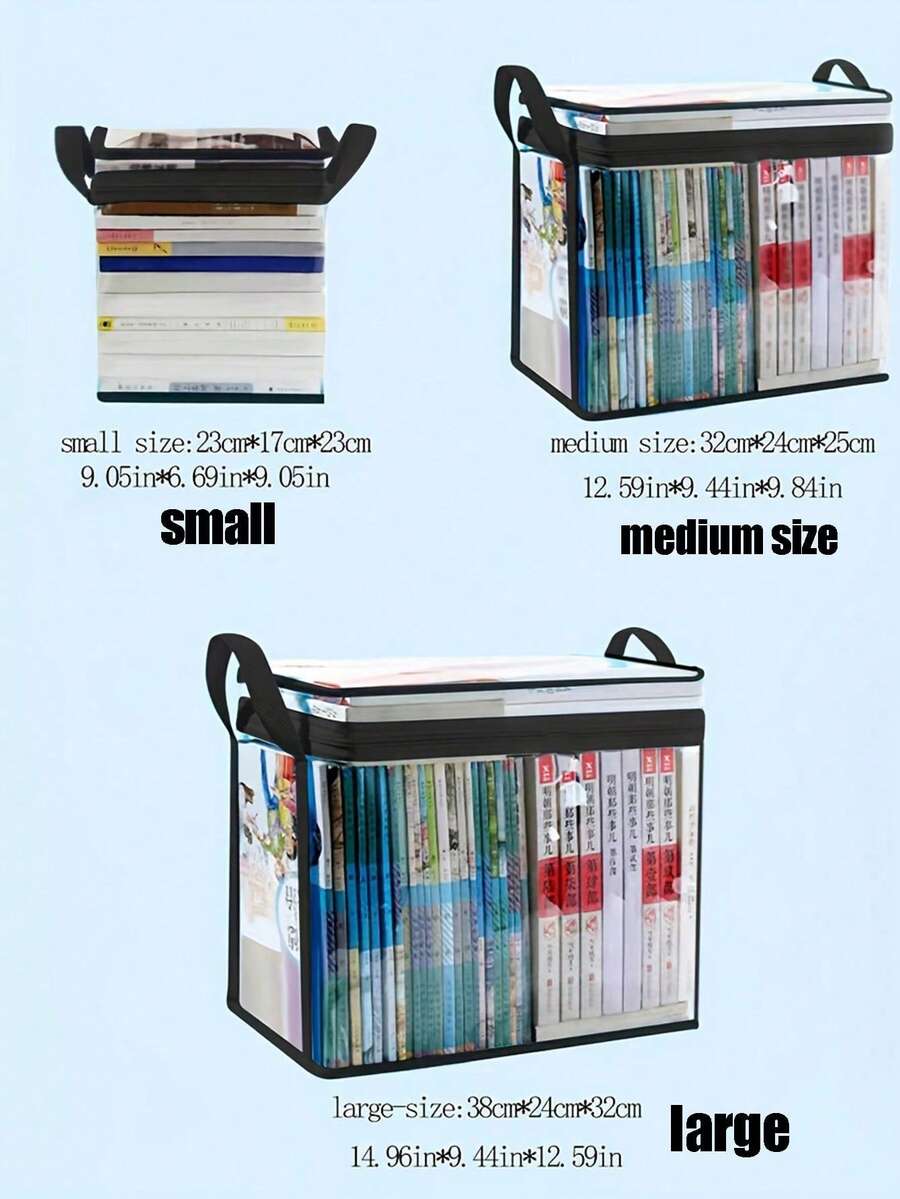 1 Pc PVC Transparent Book Storage Bag   Square Versatile Lightweight Books Storage Handbag   Storage Zipper Bag,Foldable Clear Storage Box, Portable Book Box Container, Student Classroom Books Stationery Storage Box, Transparent Home Finishing Box, Portable Large Capacity Storage Bag, With Handle, Organizer Supplies For Home School Office,Suitable For Home Daily Storage And Toy Storage, Can Be Applied For Storing Books, Building Blocks, Plush Toys, Clothes, Bulky Dolls, Handicrafts And More. - Black - View 1