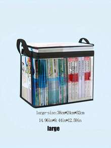 1 Pc PVC Transparent Book Storage Bag   Square Versatile Lightweight Books Storage Handbag   Storage Zipper Bag,Foldable Clear Storage Box, Portable Book Box Container, Student Classroom Books Stationery Storage Box, Transparent Home Finishing Box, Portable Large Capacity Storage Bag, With Handle, Organizer Supplies For Home School Office,Suitable For Home Daily Storage And Toy Storage, Can Be Applied For Storing Books, Building Blocks, Plush Toys, Clothes, Bulky Dolls, Handicrafts And More. - Black - View 4