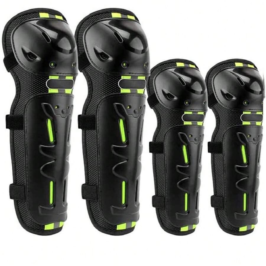 Rodilleras Y Coderas Protectoras Articuladas para Motocicleta, Bicicleta, Protectores para Motociclista Bicicleta, Protección de Rodilla Motociclismo, Rodilleras para Motocross Carreras, Ciclismo. - Negro y Verde - Ver 1