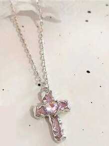 1入時尚復古朋克黑色粉色藍色透明吊墜項鏈，男女適用，Y2K酷炫頸飾，萬聖節配飾