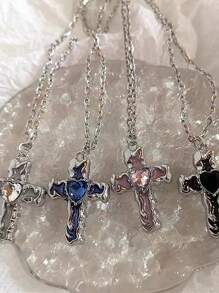 1入時尚復古朋克黑色粉色藍色透明吊墜項鏈，男女適用，Y2K酷炫頸飾，萬聖節配飾