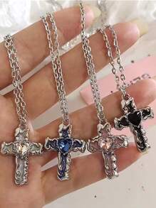 1入時尚復古朋克黑色粉色藍色透明吊墜項鏈，男女適用，Y2K酷炫頸飾，萬聖節配飾