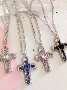 1入時尚復古朋克黑色粉色藍色透明吊墜項鏈，男女適用，Y2K酷炫頸飾，萬聖節配飾