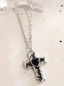 1入時尚復古朋克黑色粉色藍色透明吊墜項鏈，男女適用，Y2K酷炫頸飾，萬聖節配飾