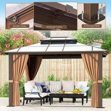 AOXUN 10x12FT Outdoor Polycarbonate Gazebo, Heavy Duty Double Roof Hardtop Gazebo With Aluminum Frame And Netting And Curtains For Patios - Brown - View 4