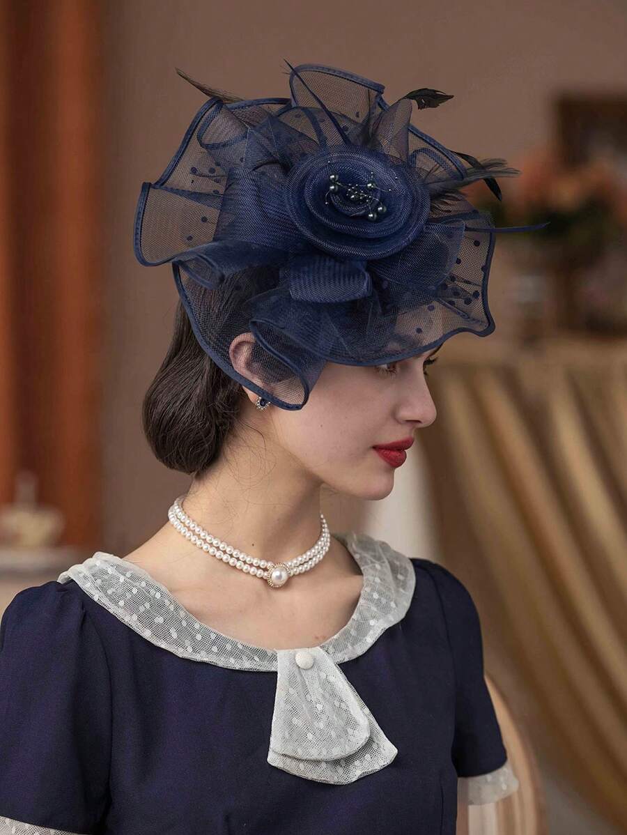 1 buc pălării Fascinators pentru femei anii '50 accesoriu de cap cu voal flori cocktail nuntă petrecere ceai biserică Derby pălărie