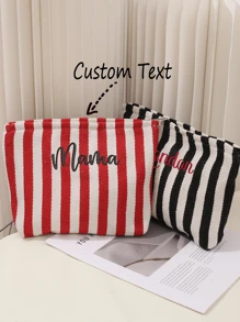 Personalized Striped Canvas Makeup Bag, Custom Name Embroidered Cosmetic Bag, Travel Toiletry Pouch, Bridesmaid Gift, Gift For Her Back To School - Multicolor - View 3