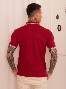 Lucky Star Modas Men's Striped Polo Shirt Piquet Knit - Burgundy - View 4