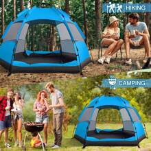 Automatic Quick Opening Tent Instant Pop Up 3-4 Person Automatic Tent Waterproof Sunshade Picnic Tent Outdoor Camping Hiking Tent - 藍色 - 查看 10