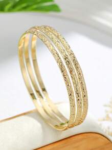 3入或5入組夏威夷設計雞蛋花手鍊套裝，14k鍍金銅手鐲 - 金色 - 查看 2